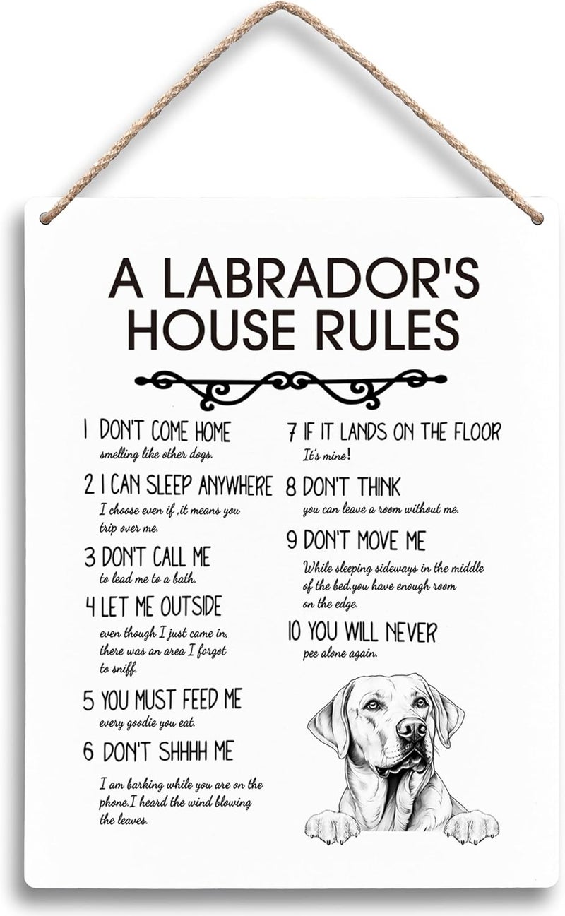 FUGWN A Labrador’s House Rules Dog Wooden Signs 8x10, Labrador Retriever Gifts, Signs for Home Decor, Dog Decorations for the Home, Wall Decor, House Rules Sign, Gifts for Pet Owners Owners - Image 1